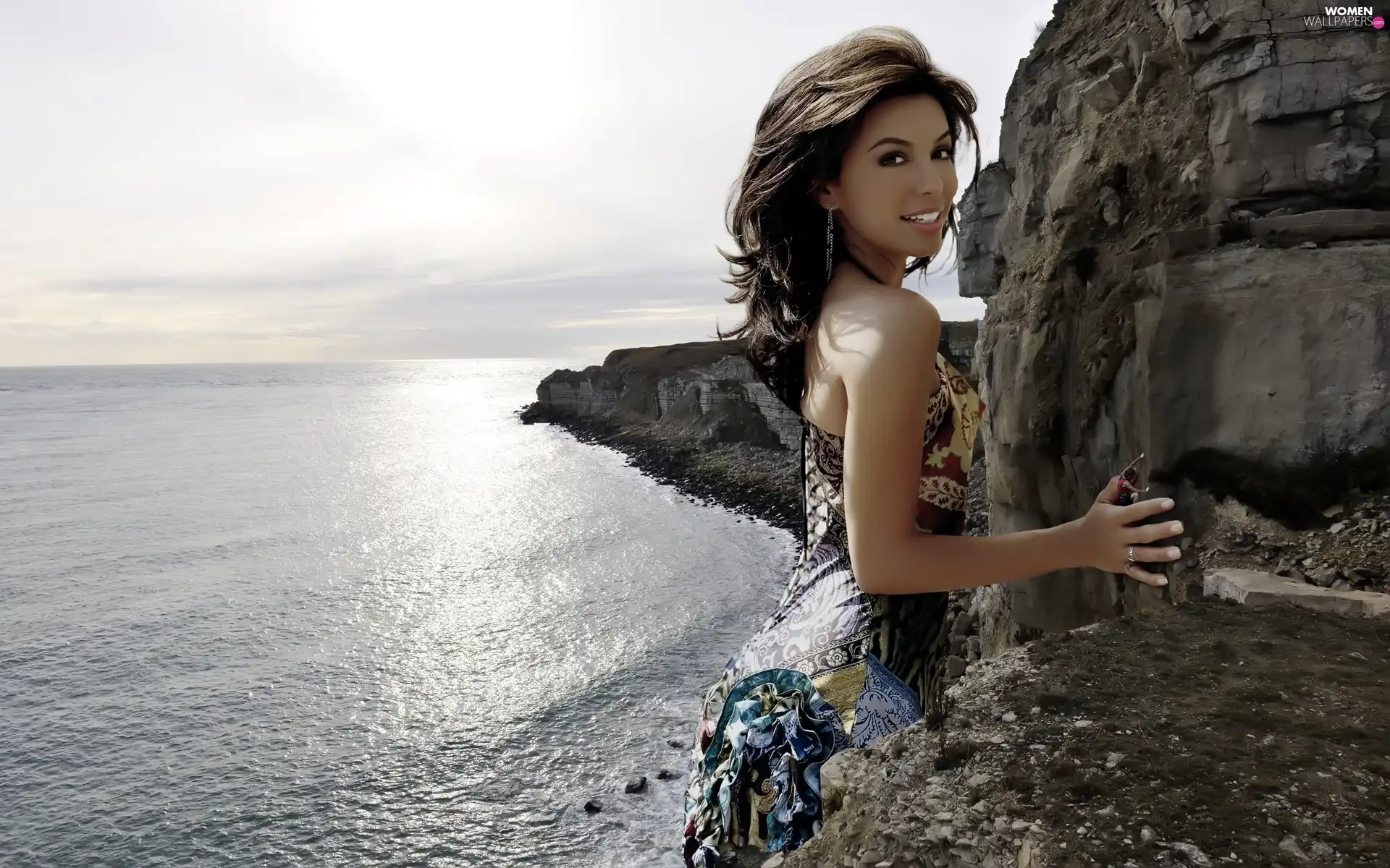 rocks, Eva Longoria, sea
