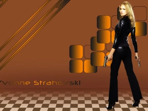 text, Yvonne Strahovski, Weapons, Blonde, Women, heels, make-up