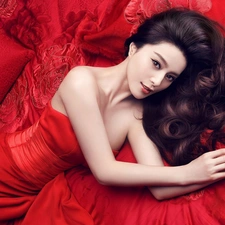 Black, Hair, red hot, dress, Fan Bingbing