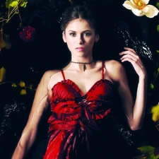 dress, Nina Dobrev, Leaf, Flowers, water, red hot