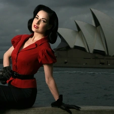 Dita Von Teese, tunic, Gloves, red hot